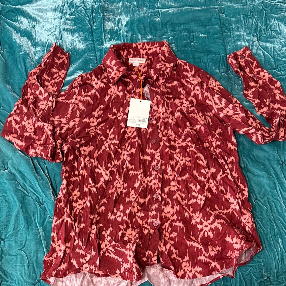 Knox Rose Red and White Patterned Button Down Shirt